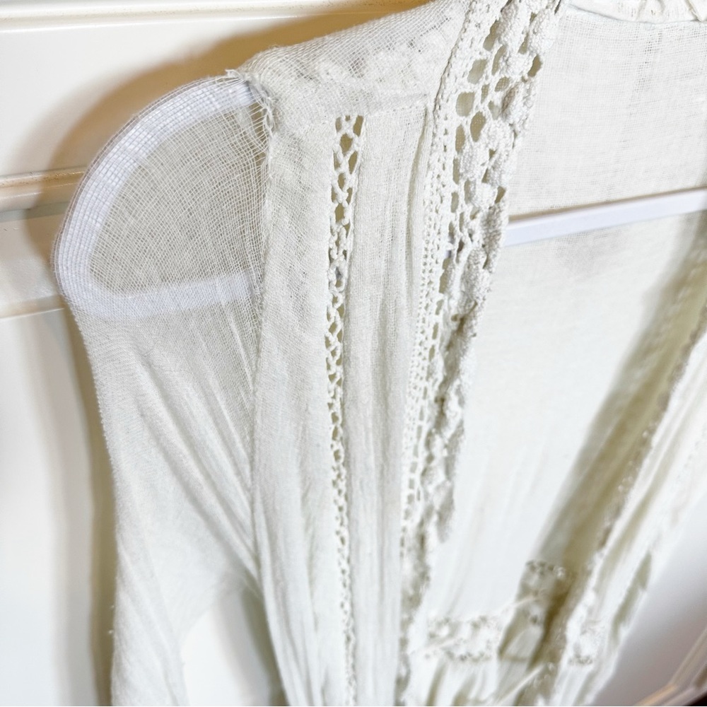 Jen’s Pirate‎ Booty Women’s Gauzy Crinkle Crochet Knit Cream Maxi Duster Sheer - Picture 12 of 14